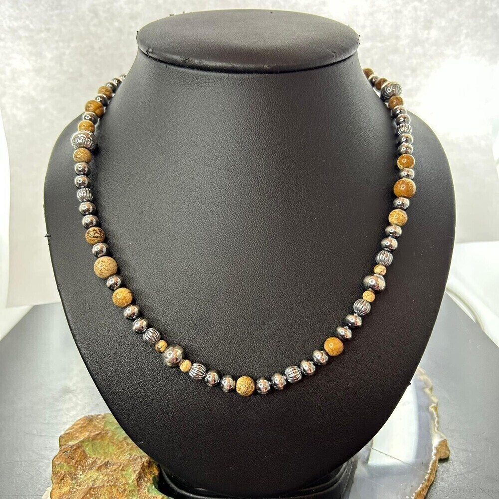 Carolyn Pollack Sterling Decorated Beaded & Picture Jasper Necklace For Women